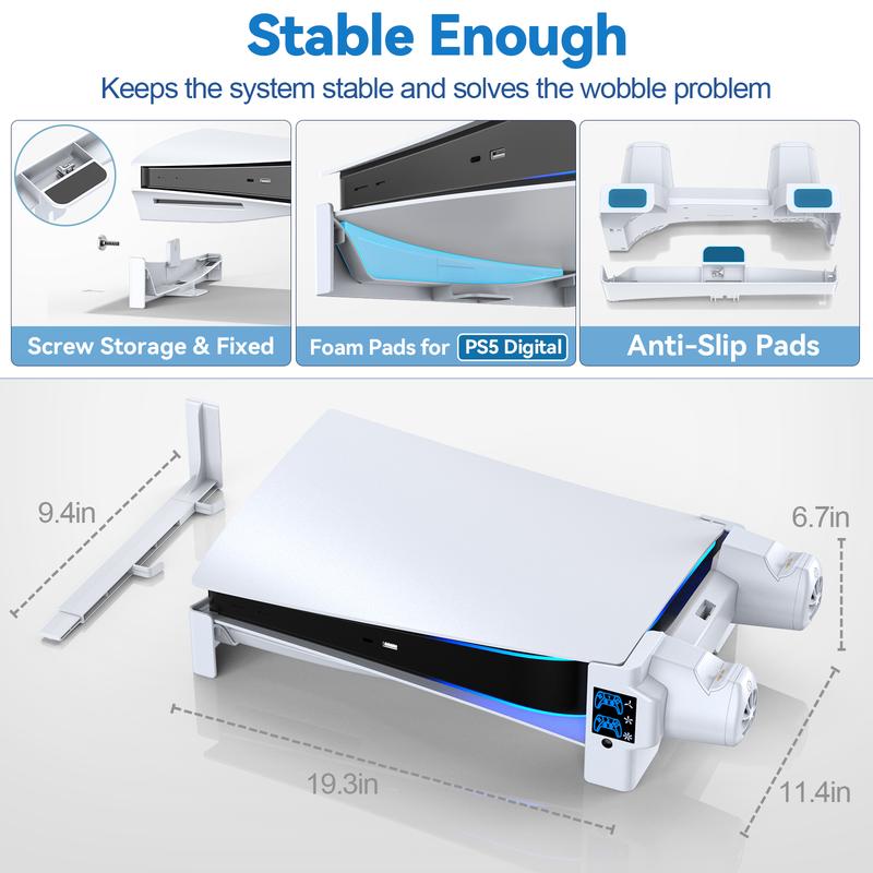 PS5 Horizontal Stand with 3-Level Cooling Fans for Playstation 5 Console, PS5 Accessories Controller Charging Station for PS5 Edge Controller, PS5 Cooling Station (Not Fit PS5 Slim)