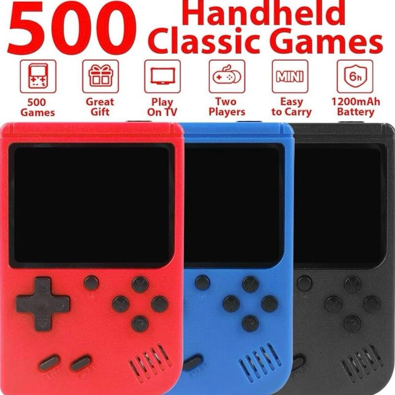 Retro Gaming Console, Handheld Game Console with 500 Classical Games Portable Hand Held Video Game Pocket Console for Kids & Adult Two Players Support for TV Cable Compact Connection Electronic Rechargeable Screen Protection