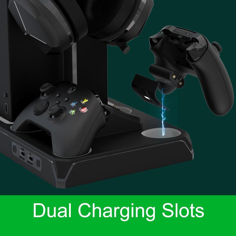 Vertical Cooling Stand for Xbox Series X S Console With Controller Charger Station Dock,  Atmospheric Lighting , Game Storage Organizer And Headset Hanger,Game Accessories Kit, Multi-Function Charging Stand，game Accessories Smartphone