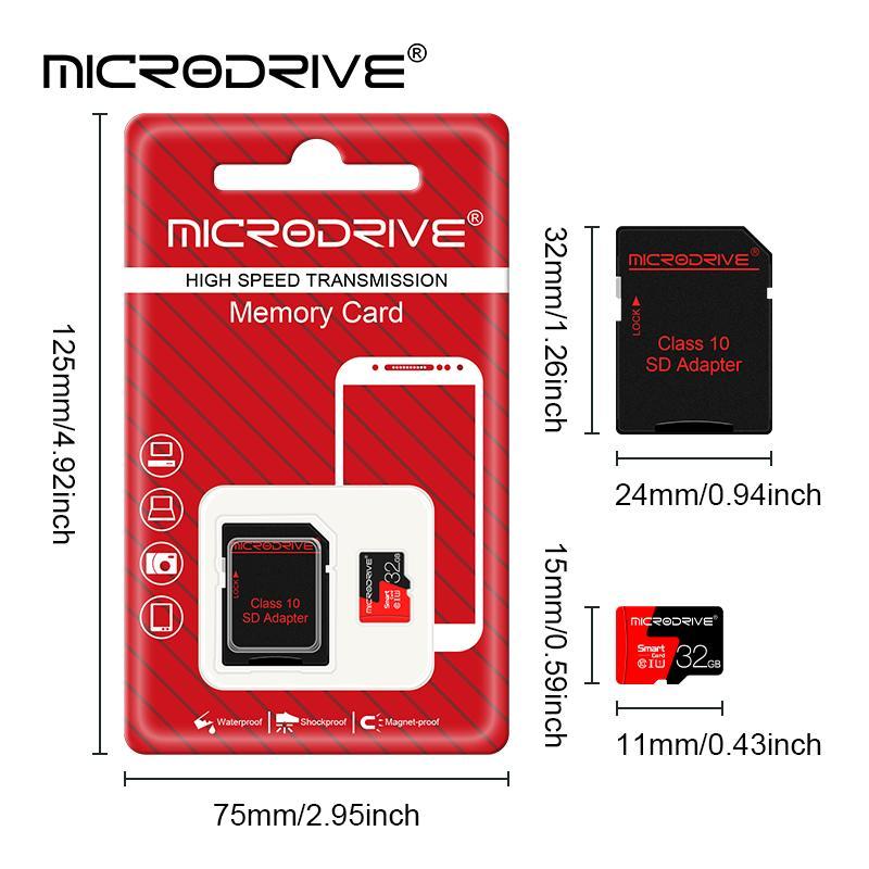 MICRODRIVE 32GB 64GB 128GB 256GB Micro SD Card, 1 Count Class 10 U3 Memory Card with SD Adapter, Camera Accessories for Smartphone, Camera, Laptop, PC