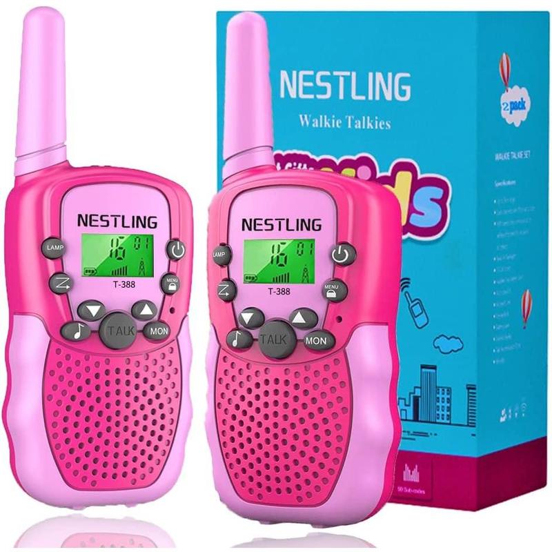 Walkie Talkies for  22 Channels 2 Way Radio Toy with Backlit LCD Flashlight, 3 KMs Range for 3-12 Year Old   Outside, Camping, Hiking (2 Pack, Pink)