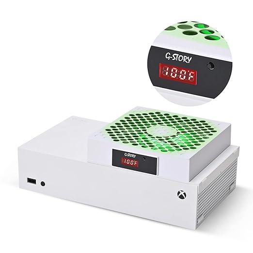 G-STORY Xbox Series S Cooling Fan. Automatic temp-adjustable fan speed, LED display. High-performance, low noise. 3 speeds: 1500 1750 2000RPM (140MM). RGB LED accessories button. Console accessory with portable design. Comes with cable. Smartphone