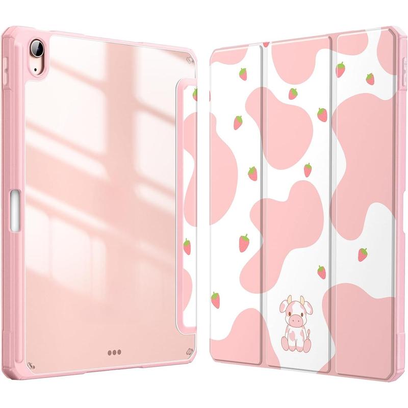 Case for Pad Air 11-inch M2 (2024), Pad Air 5th Generation (2022)   Pad Air 4th Gen (2020) 10.9 Inch -Shockproof Cover with Clear Back Shell & Pencil Holder, Strawberry Cow