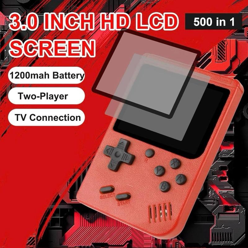 Retro Gaming Console, Handheld Game Console with 500 Classical Games Portable Hand Held Video Game Pocket Console for Kids & Adult Two Players Support for TV Cable Compact Connection Electronic Rechargeable Screen Protection