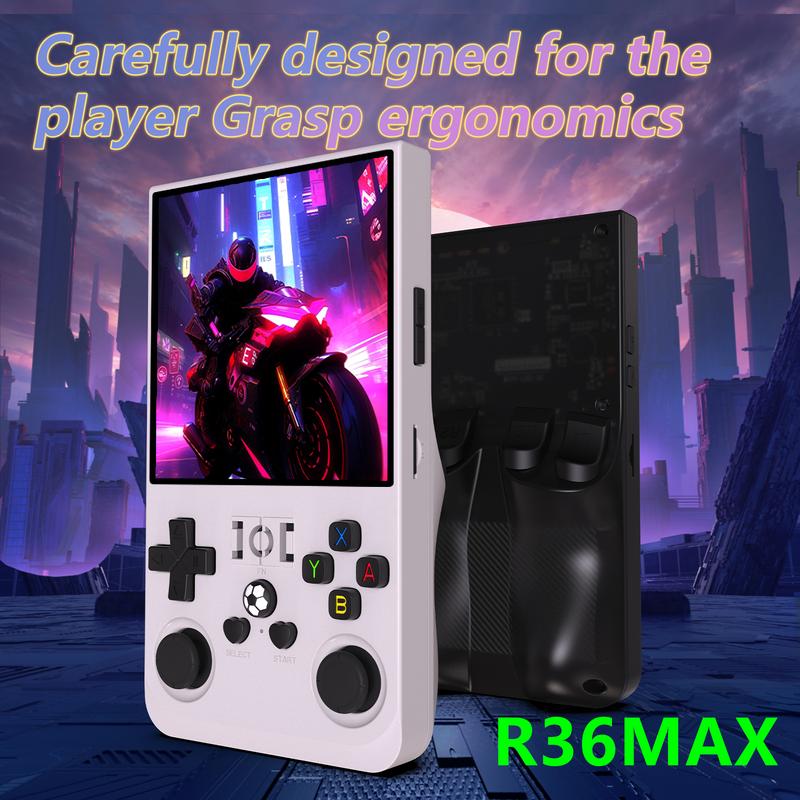 R36 Max Retro Video Handheld Game Console Linux System 4 in IPS Screen Built in 4000mAH Battery 64G TF Card Preinstalled Games 2.4G wireless controller connection Chritmas gift