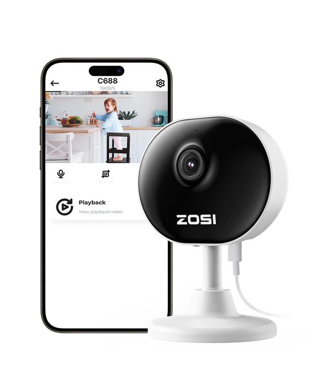 ZOSI C688 Indoor Security Camera for Monitor, 1080P Home Surveillance WiFi Camera with Phone, AI Motion Detection, 2-Way Audio, Night Vision, SD Card Cloud Storage, Works with Alexa motion detection