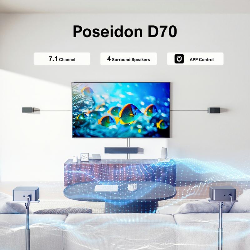 ULTIMEA 7.1 Surround Sound System for TV.APP Control.Sound Bar for Smart TV with Adjustable Subwoofer and Surround Speakers.Home Theater Sound System.Poseidon D70.Wireless speakers.Speaker.computer speaker peak power.Bass boost.Computer tv