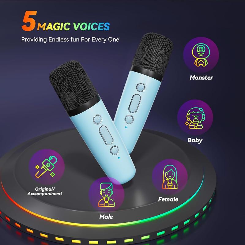 Karaoke Machine for Kids Adults, Portable Bluetooth Mini Karaoke Microphone Singing Speaker with 2 Mic and Light,Birthday, Family,Home Party