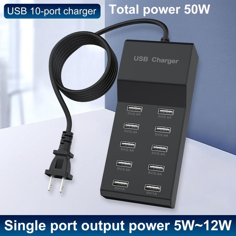 10 Ports USB Charger, 50W USB Charging Station, Portable USB Charger Station for Multiple Devices