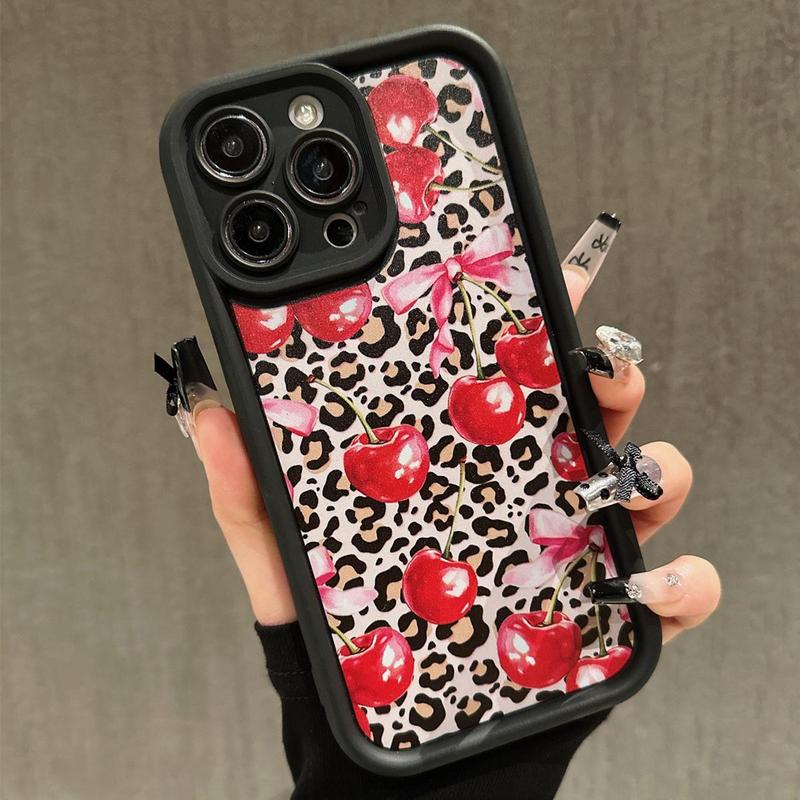 Cherry & Bow Pattern Phone Case for Fall Gift, Shockproof Phone Protective Cover, Anti-fall Phone Protector Cover Compatible with iPhone 15 14 13 12 11 Pro Max, for iPhone 16 Pro Max Cases