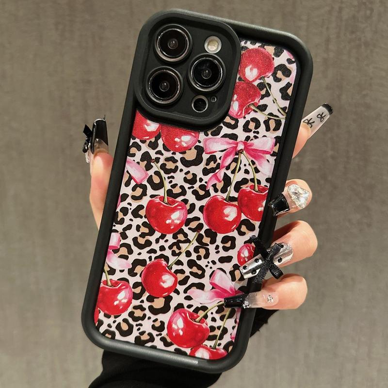 Cherry & Bow Pattern Phone Case for Fall Gift, Shockproof Phone Protective Cover, Anti-fall Phone Protector Cover Compatible with iPhone 15 14 13 12 11 Pro Max, for iPhone 16 Pro Max Cases