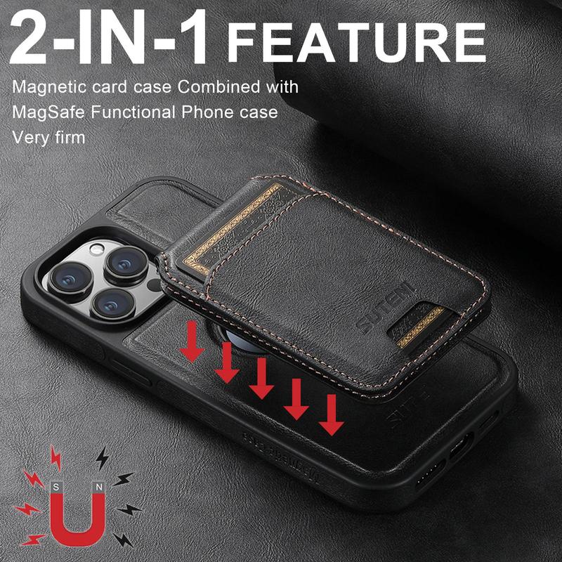 SUTENI 2 In 1 Magnetic Phone Case with Card Holder & Wallet, 1 Count PU Leather Shockproof Phone Protective Cover, Phone Accessory for iPhone 15 13 12 Pro Max iPhone 14 Pro Max Case, iPhone 16 Series, Back to School Gifts