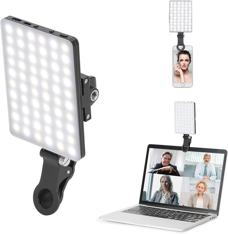 Selfie Light, Phone Light with Front & Back Clip, 60 LED Portable Light with 3 Light Modes, 5000mAh Rechargeable Video Light for Phone, iPhone, IPad, Laptop, TikTok, Makeup, Live Stream, Vlog