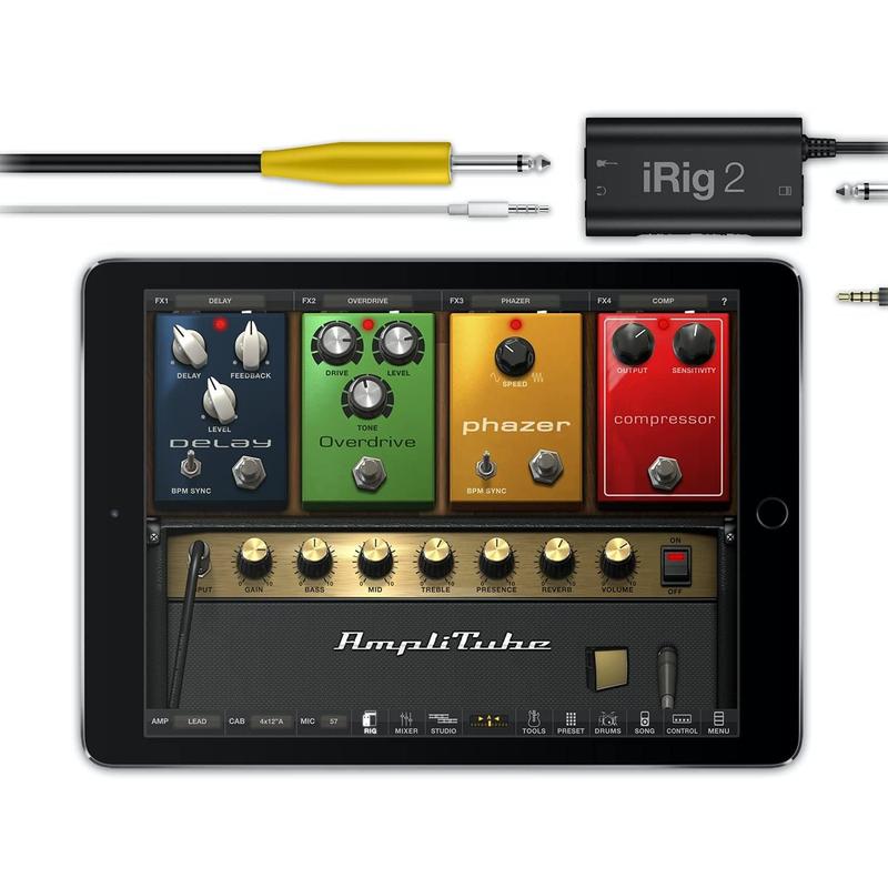 iRig 2 portable guitar audio interface, lightweight audio adapter for  and iPad with instrument input and headphone amplfiier outs