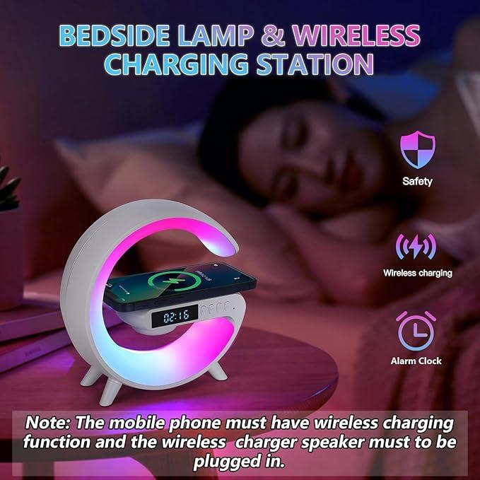 New WirelessSpeaker-Portable Bluetooth Speakerswith Fast Charging, Sunrise AlarmClock,Wake Up Light, Dimmable TableLamp and Bar Smart Light Wireless Charger Station for Smartphone Kids Adults Desk Table Lamp Gift