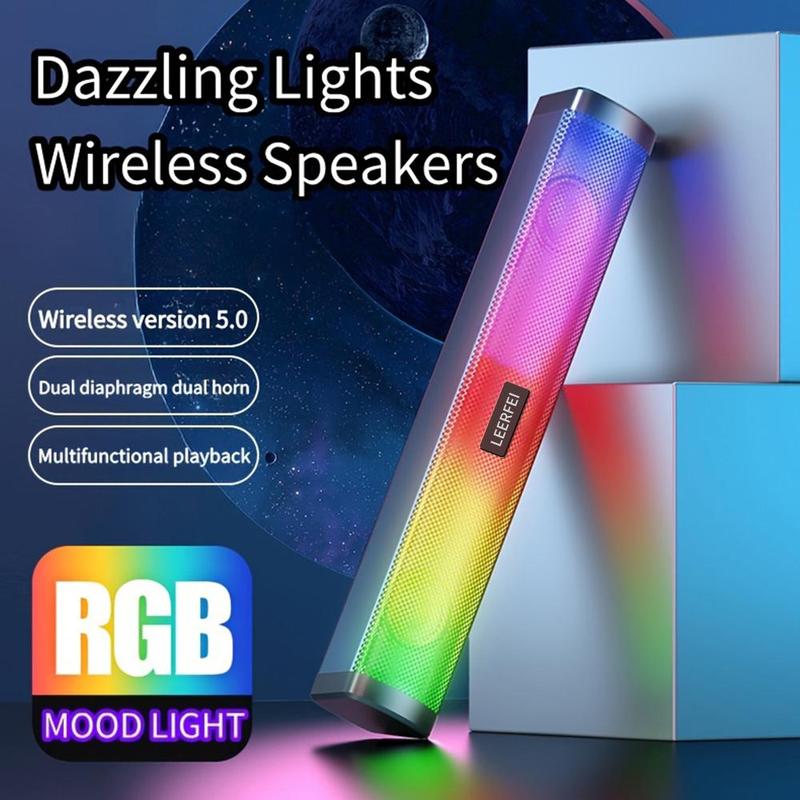 Wireless Speaker, USB Rechargeable RGB Light Soundbar, 3D Surround Sound Speaker, Stereo Subwoofer for Laptop Theater TV