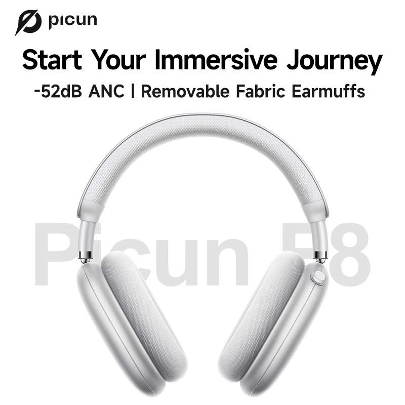 [Festive Beats, Festive Savings]Picun F8 Pro Wireless Headphones - 52dB Noise Cancellation, 5 Smart ENC Mics, Detachable Fabric Ear Cushions, 140 Hour Standby, Seamless Dual Device Connection for All-Day Use and Boosted Productivity