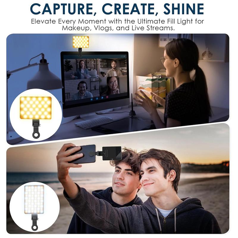 Selfie Light, Phone Light with Front & Back Clip, 60 LED Portable Light with 3 Light Modes, 5000mAh Rechargeable Video Light for Phone, iPhone, IPad, Laptop, TikTok, Makeup, Live Stream, Vlog