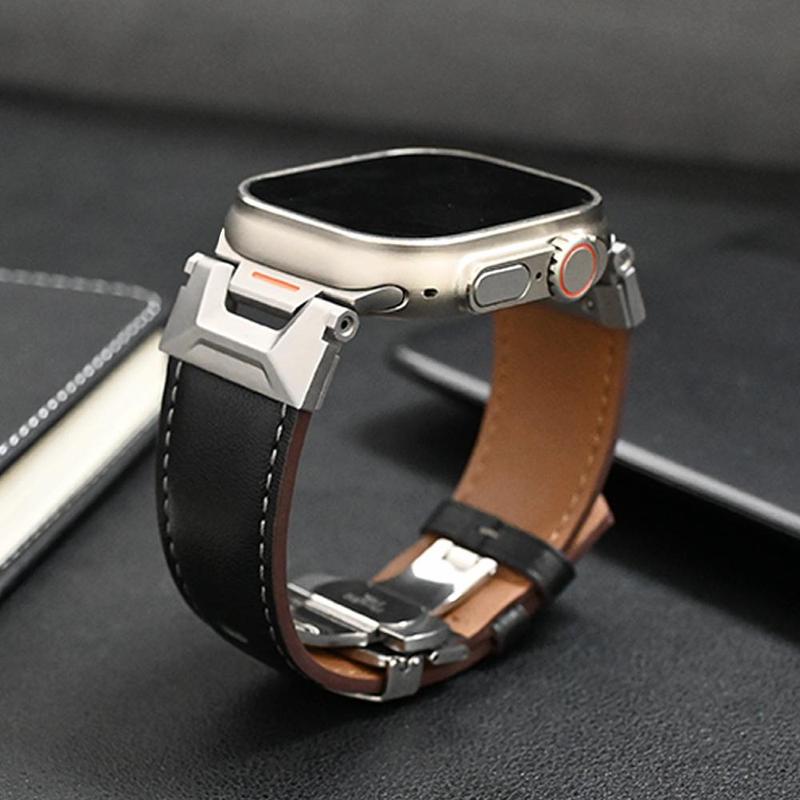 Men's PU Leather Watch Band, Replacement Watch Band for Apple Watch Ultra 2 49mm 46mm 45mm 44mm, Watch Band for iWatch Series 10 9 8 7 6 5 4 SE