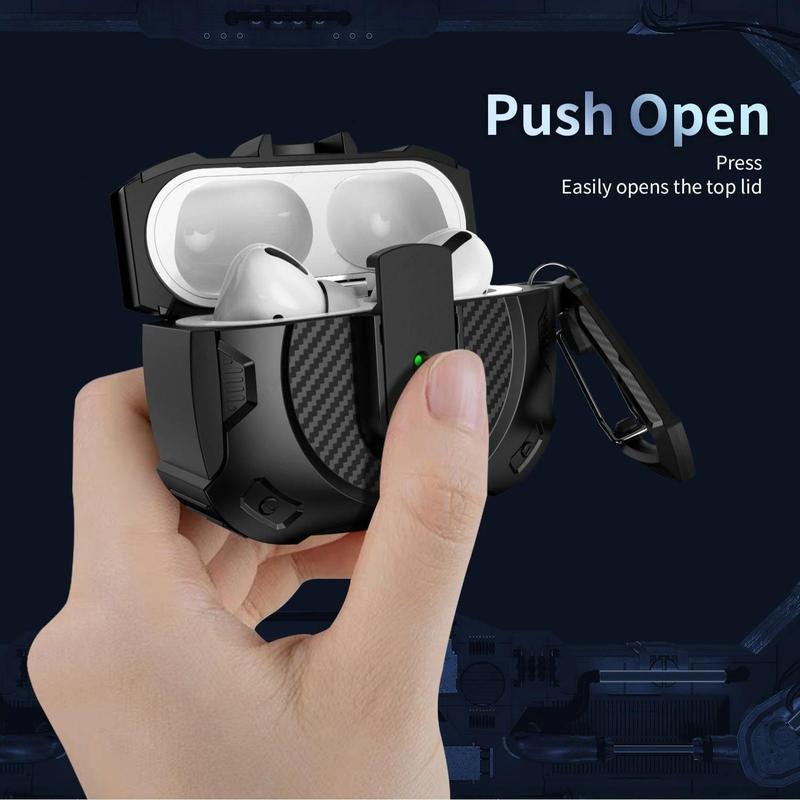 Carbon Fiber Pattern Protective Case with Keychain, Shockproof Earphone Protective Cover, Earphone Protector Cover Compatible with AirPods Pro 2