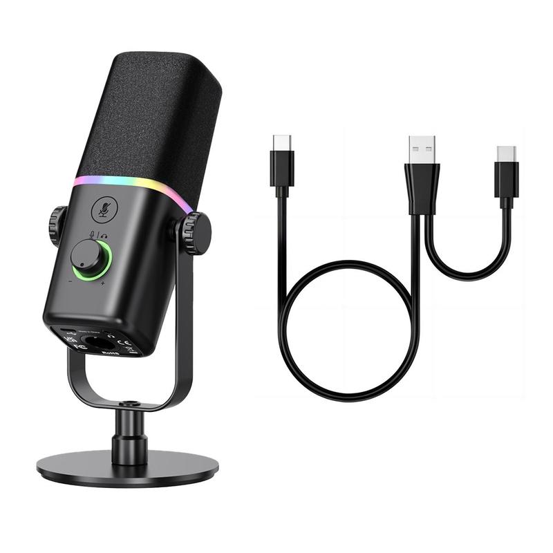 ZEALSOUND USB Dynamic Microphone, RGB Light Microphone with Mute Button & Mic Gain, Portable Microphone for Gaming Podcast, Suitable for Arm Stand