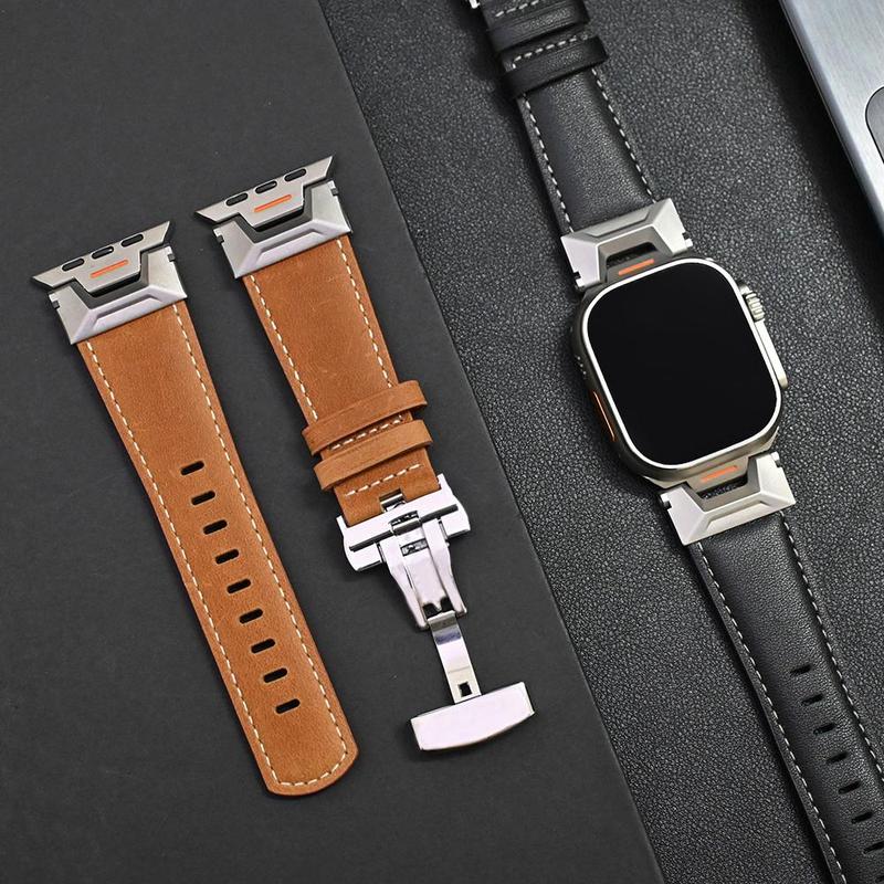 Men's PU Leather Watch Band, Replacement Watch Band for Apple Watch Ultra 2 49mm 46mm 45mm 44mm, Watch Band for iWatch Series 10 9 8 7 6 5 4 SE