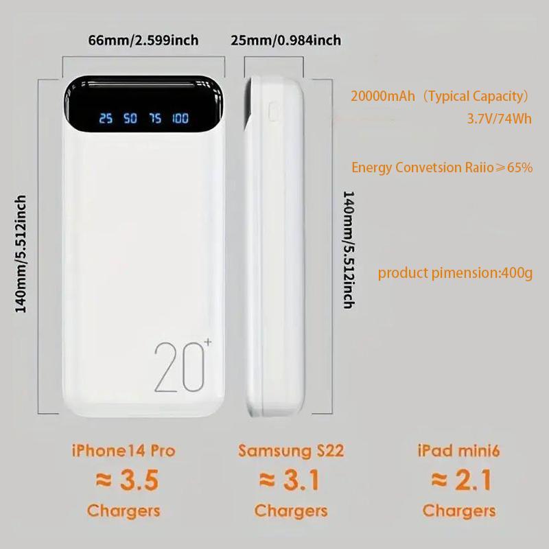 20000mAh Portable Small Power Bank, 1 Count Digital Display Power Bank, Powerful Mobile Power Bank for Home Office Outdoor Travel Use