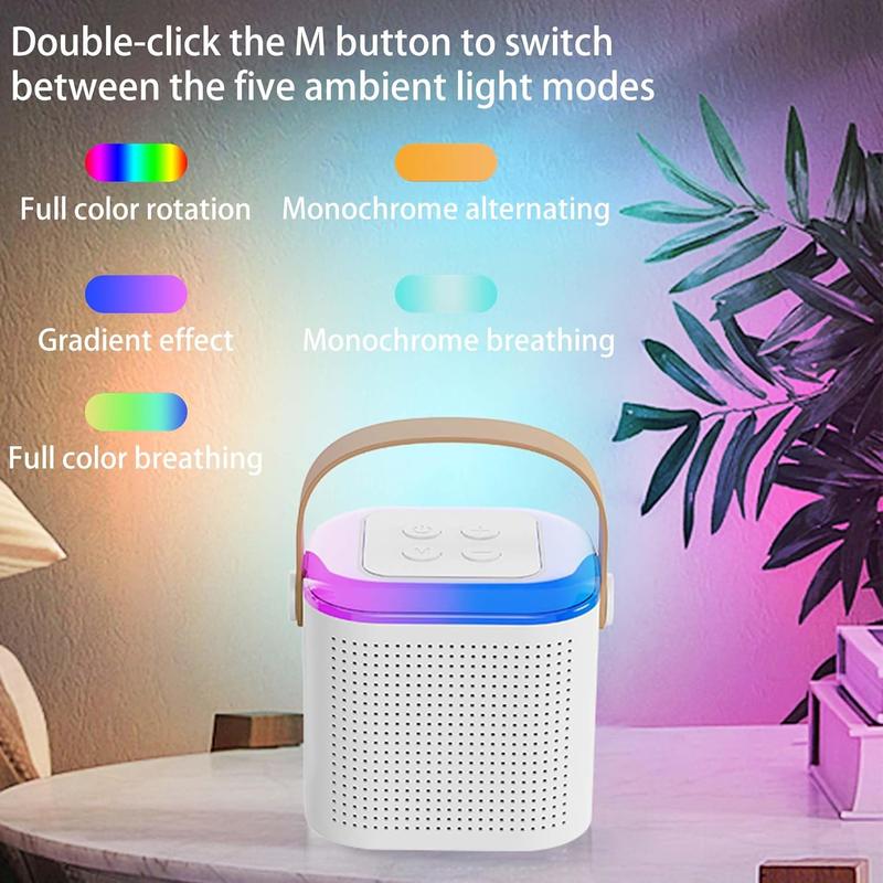 Mini Karaoke Machine for Kids, Portable Bluetooth Karaoke Speaker with Colorful RGB Lights, Bluetooth Singing Speaker with 2 Wireless Microphones, Christmas Birthday Gifts for Girls Boys for Home Party (White)