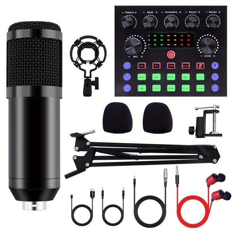 All-In-One Podcast Equipment Bundle with BM800 Condenser Microphone, Audio Interface Live Sound Card, and Earphone for Recording, Broadcasting, Live Streaming