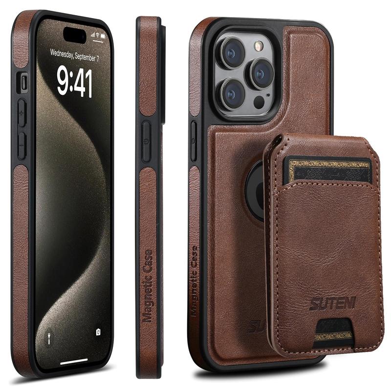 SUTENI 2 In 1 Magnetic Phone Case with Card Holder & Wallet, 1 Count PU Leather Shockproof Phone Protective Cover, Phone Accessory for iPhone 15 13 12 Pro Max iPhone 14 Pro Max Case, iPhone 16 Series, Back to School Gifts