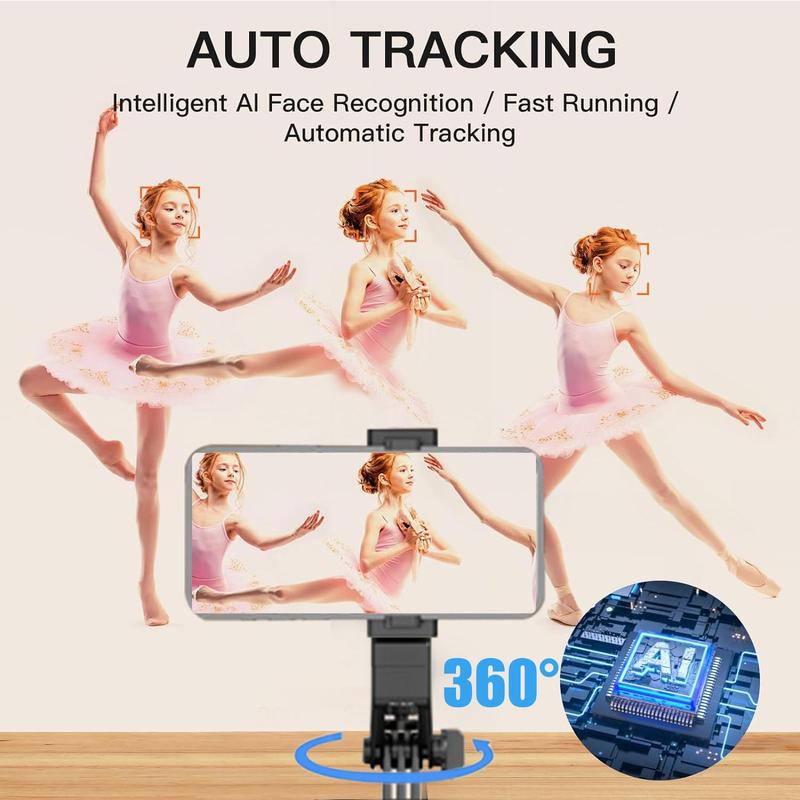 Auto Face Tracking Tripod, 1 Count USB Rechargeable 360° Rotation Auto Tracking Phone Holder with Remote, Smart Shooting Phone Stand for Video Vlog Live Stream