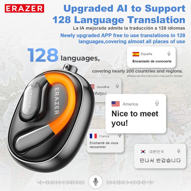 ERAZER XF31 AI Translation Earphones True Wireless OWS Headphones , Bluetooth Open Ear Earbuds with Mic,Support 128 Languages Real Time Bluetooth Translation Support Playing Music Phone Calls Headphones