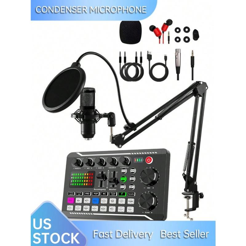 BM800 Condenser Microphone + F998 Sound Card Kit Is Suitable For Computer Recording, Game Voice Communication, High-Quality Sampling, Home Use Audio Connection