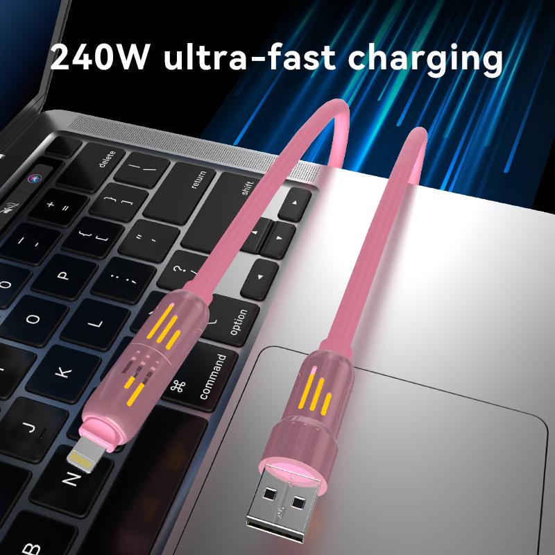 4 in 1 USB charging cable (+free storage bag). Evary FastCharge MAX 240WVUSBA+TYPE C+Lightning for iPhone16 15Samsung Galaxy, Android Aesthetic Led