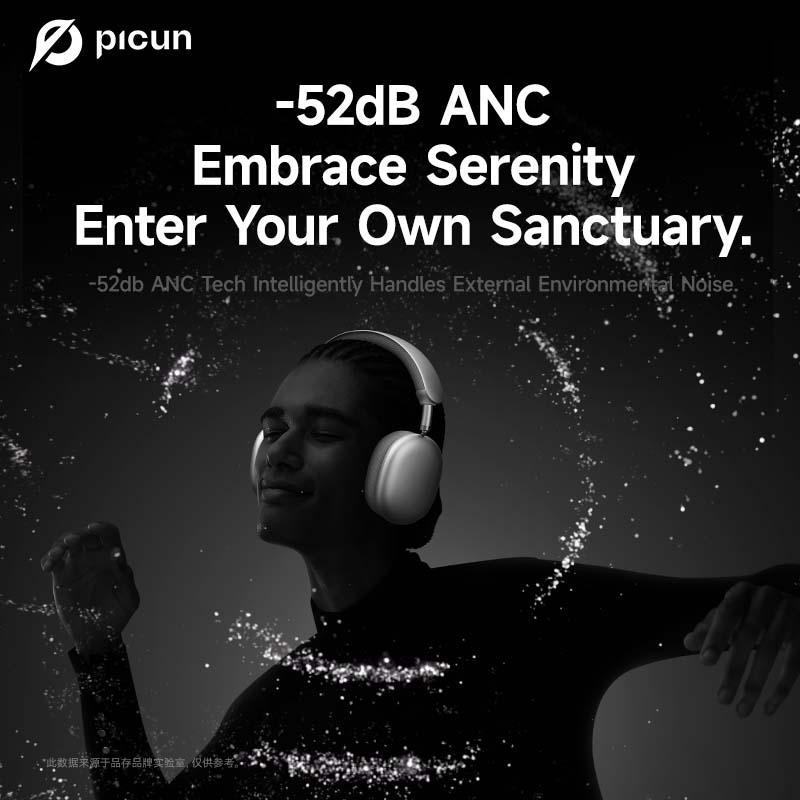 [Festive Beats, Festive Savings]Picun F8 Pro Wireless Headphones - 52dB Noise Cancellation, 5 Smart ENC Mics, Detachable Fabric Ear Cushions, 140 Hour Standby, Seamless Dual Device Connection for All-Day Use and Boosted Productivity