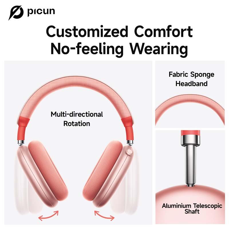 [Festive Beats, Festive Savings]Picun F8 Pro Wireless Headphones - 52dB Noise Cancellation, 5 Smart ENC Mics, Detachable Fabric Ear Cushions, 140 Hour Standby, Seamless Dual Device Connection for All-Day Use and Boosted Productivity