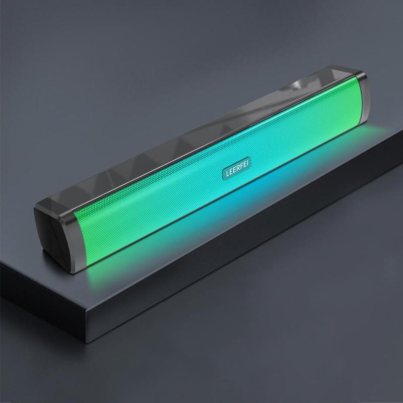 Wireless Speaker, USB Rechargeable RGB Light Soundbar, 3D Surround Sound Speaker, Stereo Subwoofer for Laptop Theater TV