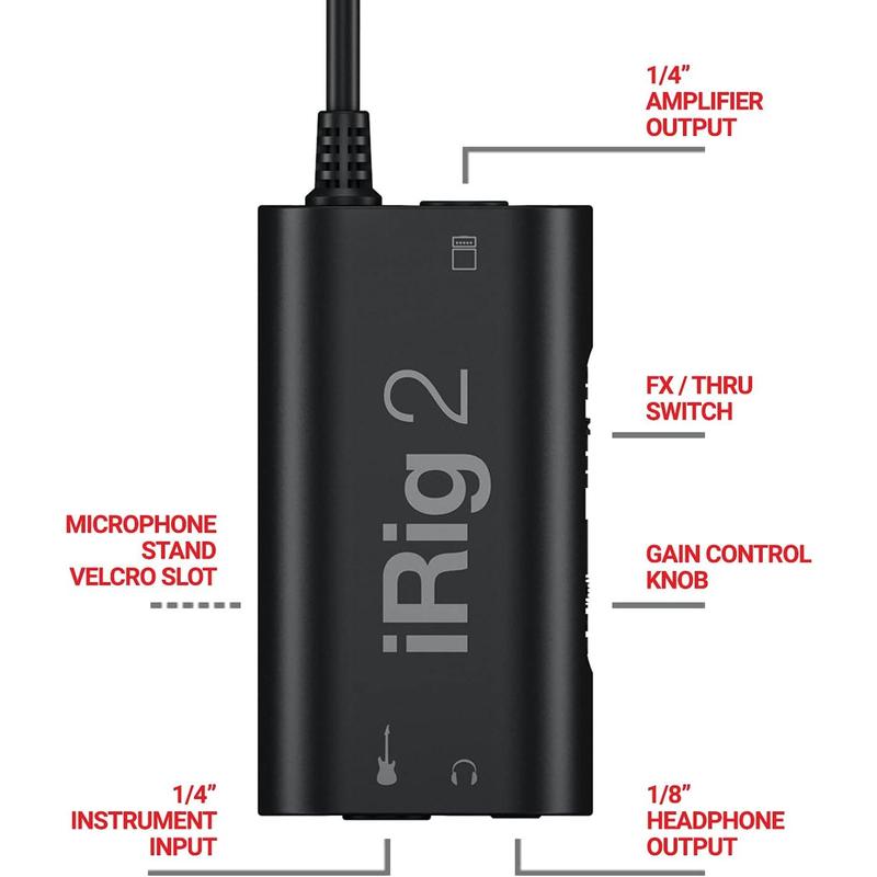 iRig 2 portable guitar audio interface, lightweight audio adapter for  and iPad with instrument input and headphone amplfiier outs