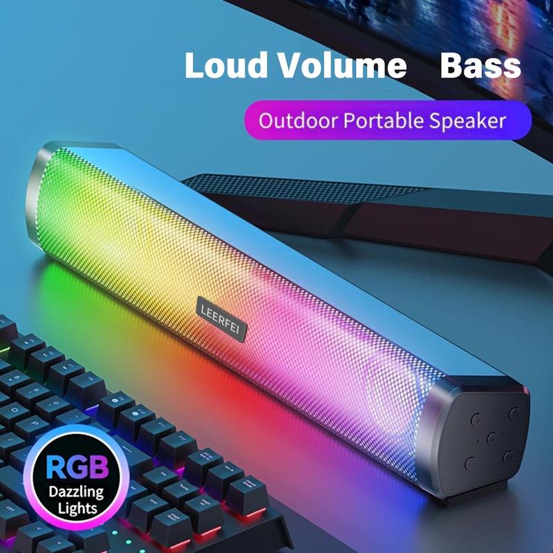 Wireless Speaker, USB Rechargeable RGB Light Soundbar, 3D Surround Sound Speaker, Stereo Subwoofer for Laptop Theater TV