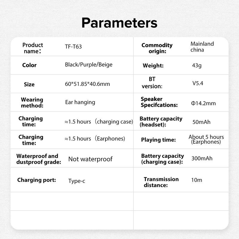 TRANSFORMERS TF-T63 Ear Mounted Wireless Headphone, 1 Count Comfortable Bluetooth-compatible 5.4 Stable Continuous Connection Headphone, Clear Call Headphone