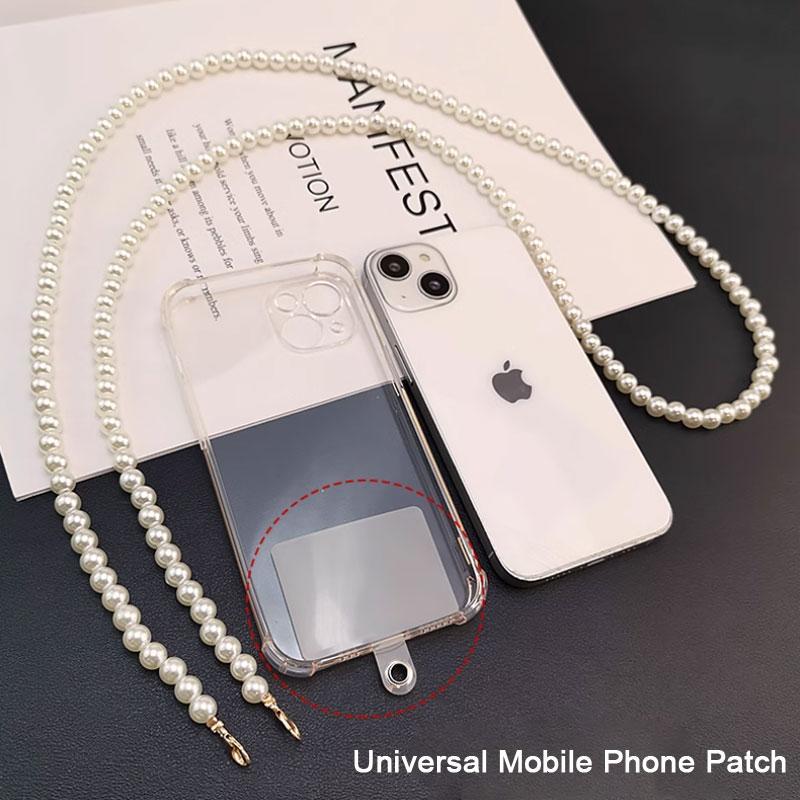 Fashionable Artificial Pearl Decor Phone Chain with Phone Patch, DIY Handmade Braided Phone Lanyard, Phone Strap for Women & Girls