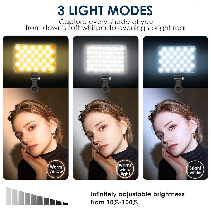 Selfie Light, Phone Light with Front & Back Clip, 60 LED Portable Light with 3 Light Modes, 5000mAh Rechargeable Video Light for Phone, iPhone, IPad, Laptop, TikTok, Makeup, Live Stream, Vlog