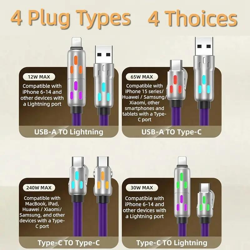 4-in-1 USB C Cable, Multifunctional Charging Cable, USB C Charger Cable, Mobile Phone Accessories Compatible with iPhone 15 14 13 Pro Notebook Computer