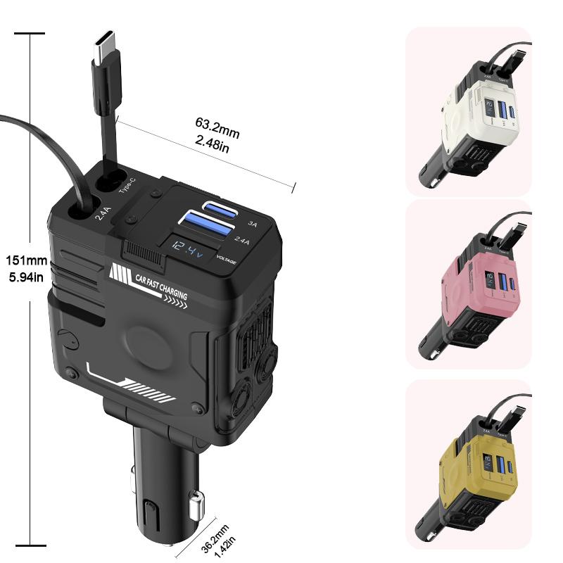 LASATE Retractable Car Charger 4 in 1, USB C Fast Charging Adapter with Lightning Cable&Dual Charge Port Compatible with iPhone 15 14 13 Pro Max Plus iPad AirPods,Samsung Galaxy S23 S22 S10,Google,Smartphone