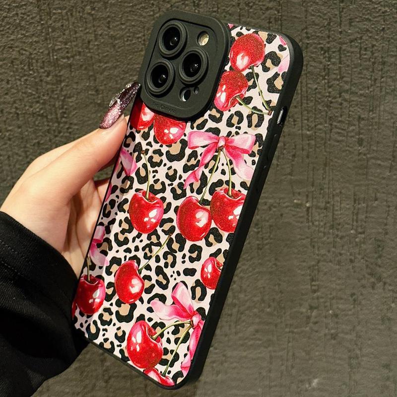 Cherry & Bow Pattern Phone Case for Fall Gift, Shockproof Phone Protective Cover, Anti-fall Phone Protector Cover Compatible with iPhone 15 14 13 12 11 Pro Max, for iPhone 16 Pro Max Cases