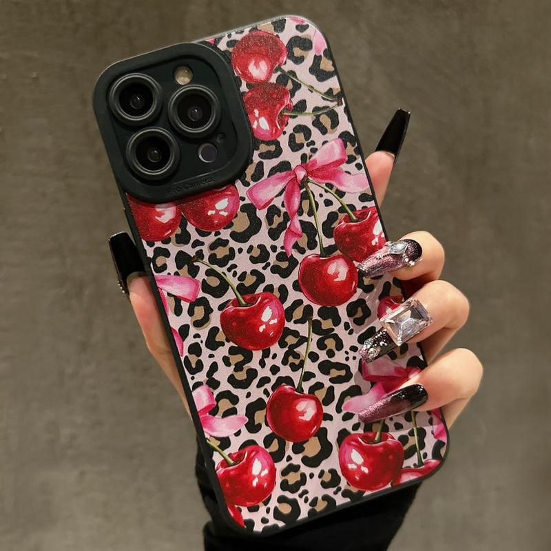 Cherry & Bow Pattern Phone Case for Fall Gift, Shockproof Phone Protective Cover, Anti-fall Phone Protector Cover Compatible with iPhone 15 14 13 12 11 Pro Max, for iPhone 16 Pro Max Cases