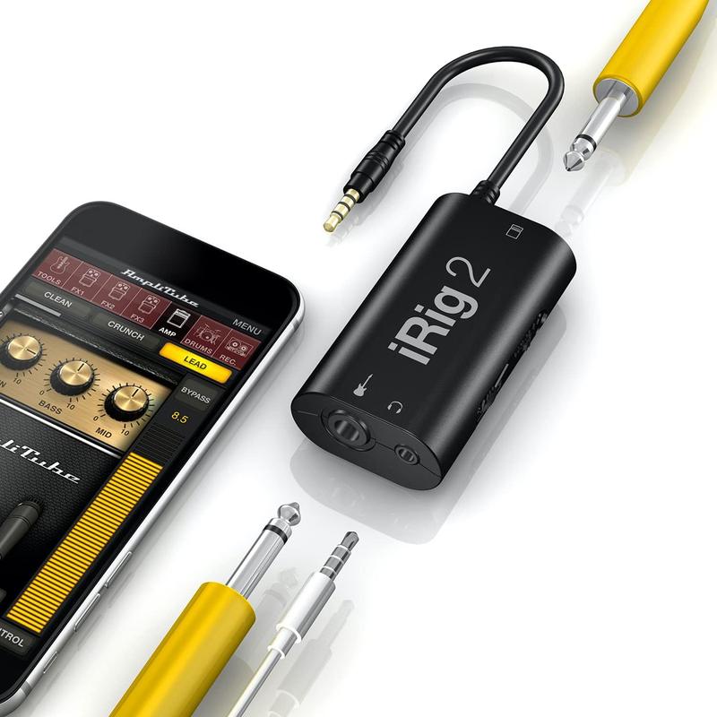 iRig 2 portable guitar audio interface, lightweight audio adapter for  and iPad with instrument input and headphone amplfiier outs