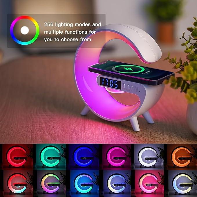 New WirelessSpeaker-Portable Bluetooth Speakerswith Fast Charging, Sunrise AlarmClock,Wake Up Light, Dimmable TableLamp and Bar Smart Light Wireless Charger Station for Smartphone Kids Adults Desk Table Lamp Gift