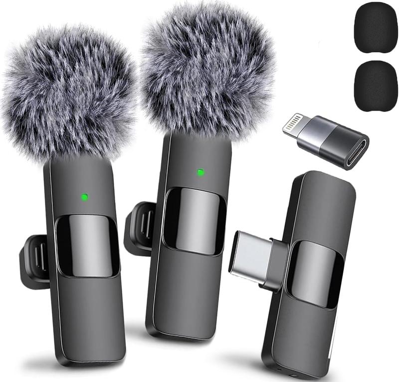 3 in 1 Wireless Lavalier Microphone for iPhone Android Computer,2 Pack Microphone Type-C 3.5mm Aux Lighting Noise Reduction for Video Recording, Vlog, YouTube, TikTok