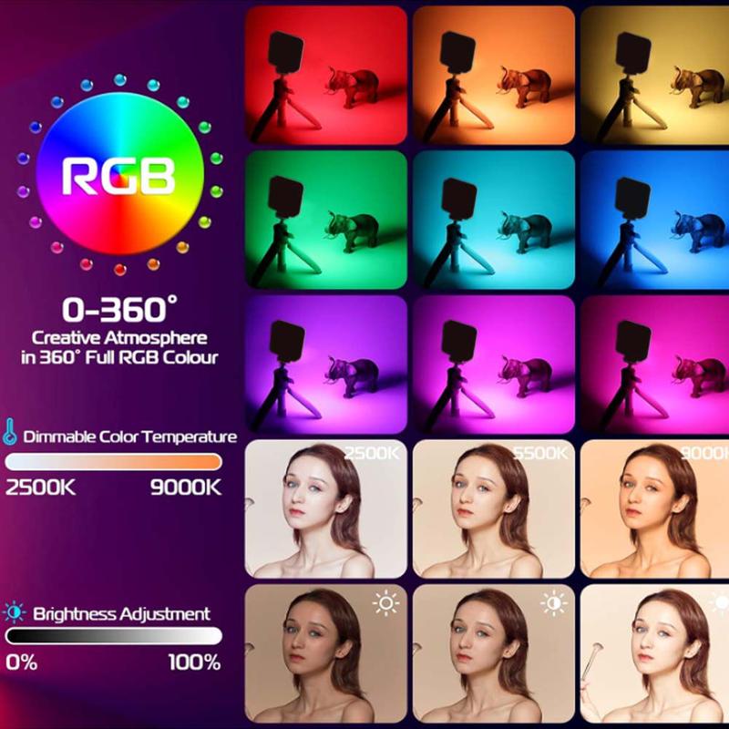 RGB Selfie Light for Camera, 360° Full Color Phone LED Light, Video Light forSelfie Makeup,2000mAH Photography Lighting with Clip and Cold Shoe for Phone Laptop Camera, Christmas Gifts